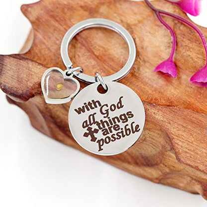 Uloveido Stainless Steel Faith Cross Keychain & Jesus Loves Me Christian Keyring Mustard Seed Charms Religious Jewelry - style: With God-heart