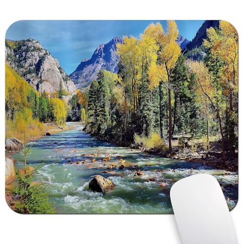 Colorado Rocky Mountain Mouse Pad, Forest River Summer Idyllic Desk Mat - color: Sky Blue