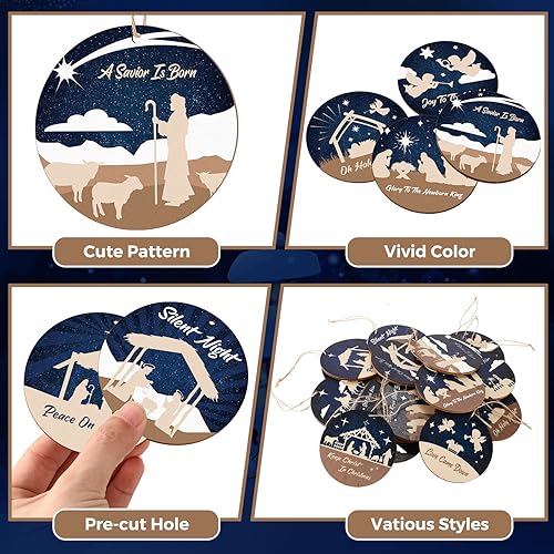 Soaoo 60 Pcs Christmas Nativity Scene Ornaments Bulk Wooden Decor, Classic - style: Classic