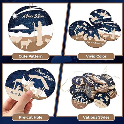 Soaoo 60 Pcs Christmas Nativity Scene Ornaments Bulk Wooden Decor, Classic - style: Classic