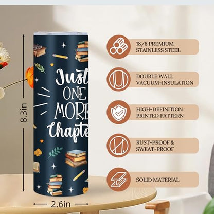 Book Lover Gifts for Women, 20 Oz Just One More Chapter Tumbler - color: Chapter