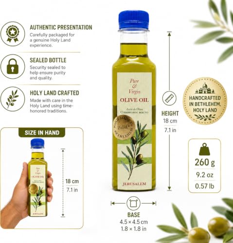 Zuluf Holy Land Olive Oil Pure Anointing Oil from Jerusalem Bethlehem Blessed Christian Prayer for Baptism Christening Godparent Faith Gift Unscented Olive Base 8.5 Fl Oz Single Bottle