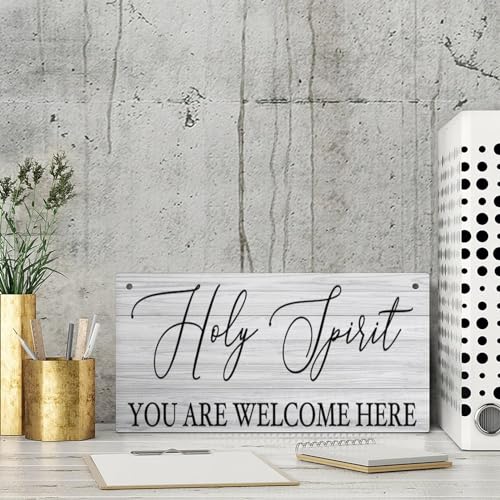 Home Wall Decor Signs Holy Spirit You Are Welcome Here Sign Farmhouse Wooden Hanging Sign Rustic Wall Art Plaque Decor For Front Door Porch Yard 12" X 6"