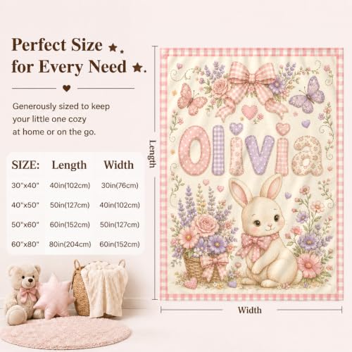 Custom Baby Blanket for Girls Boys, Personalized Baby Blanket with Name - color: Cute Rabbit