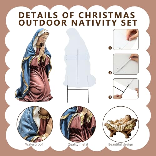 Shimeyao 3 Pcs Metal Nativity Scene Outdoor 48.8 Inch Holy Family Decor - style: Nativity