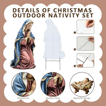 Shimeyao 3 Pcs Metal Nativity Scene Outdoor 48.8 Inch Holy Family Decor - style: Nativity