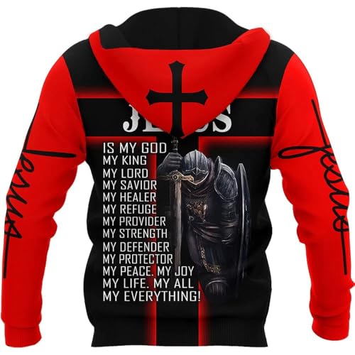 3D Christian Jesus Hoodies for Men Women Unisex Praying Hands Sweatshirt Pullover king Printed sweater - color: Knightred, size: X-Large