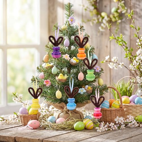 Soulchen 12 Sets Easter Craft Kit Bunny Button Ornament for Tree Bunny Make Your Own Button Pendant DIY Easter Craft Kits for Classroom Party Favor Home Decor - color: Pastel, size: Bunny