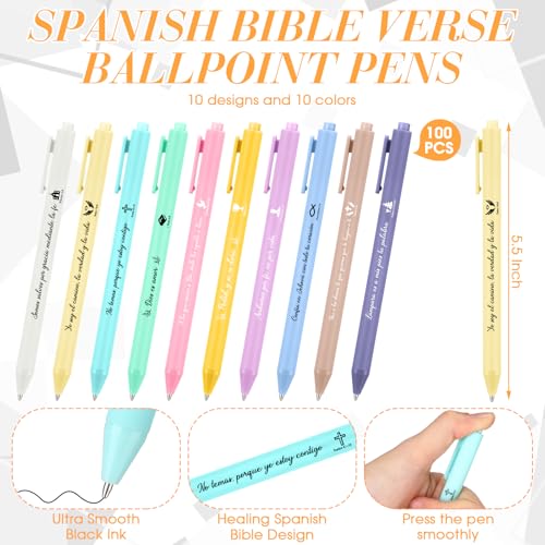 Sayglossy 100 Pcs Christian Spanish Ballpoint Pen Relgious Gift, Classic - color: Classic
