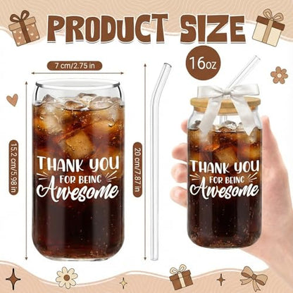 Glass Cups with Lids and Straws, 6Pack, 16oz, Employee Nurse - style: Thank You