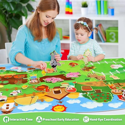 Dr.Rapeti 43x28 inch Felt Story Board Set, 41Pcs Animals Flannel Board