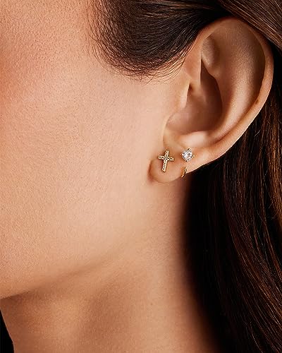 PAVOI 14K Gold Plated 925 Sterling Silver Posts Cross Earrings for Women | Small Religious Faith Cubic Zirconia Cross Studs Huggies Earrings - style: CZ Stud