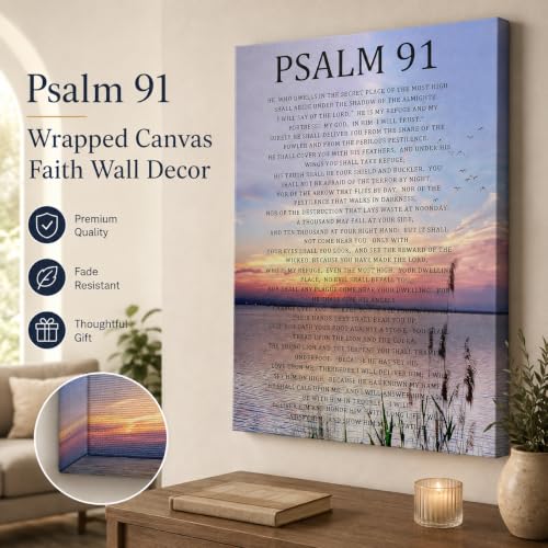 Psalm 91 Canvas Wall Art Christianity Bible Verses Painting Picture Wall Decor Inspirational Quotes Scripture Poster Print Artwork for Church Prayer Room Bedroom Bathroom Home Decoration16inx24in - color: Psalm 91, size: 24"L x 16"W