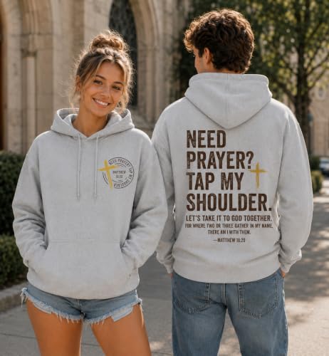 Christian Hoodies for Men Religious Faith Need Prayer Tap My Shoulder Shirt - color: Grey, size: Small