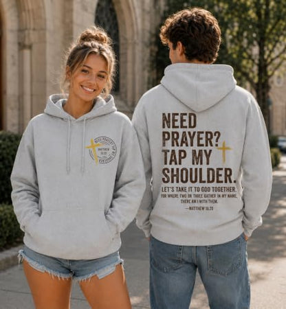 Christian Hoodies for Men Religious Faith Need Prayer Tap My Shoulder Shirt - color: Grey, size: Medium
