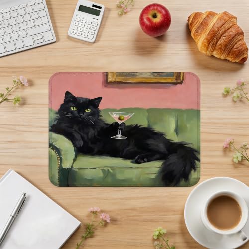 Black Cat Martini Mouse Pad Coquette Retro Desk Pad 9.5x7.9 Inch - color: Black Cat
