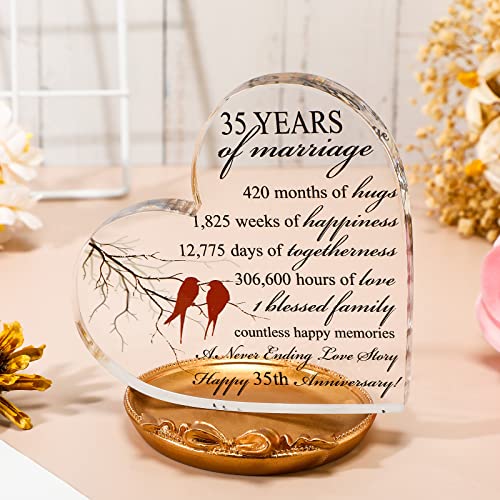 Qunclay 35th Marriage Gift for Parents Couple 35 Years Wedding Anniversary Souvenir Heart Marriage Keepsake Wedding Anniversarys Decorations for Women Men Mom Husband Wife He She Friend Grandparents - style: 35th