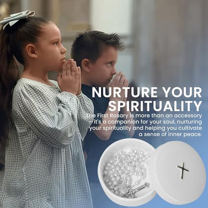 Baptism Gifts for Boys and Girls – White Rosary with Ceramic Keepsake Box and Card - color: White
