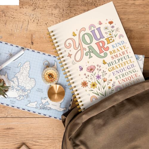 JMICTUB Boho Floral Motivational Spiral Notebook 5.5x8.3, You Are Kind Positive Affirmations Hardcover Lined Journal for Kids - color: Spiral notebook-16