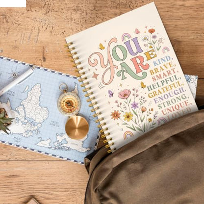 JMICTUB Boho Floral Motivational Spiral Notebook 5.5x8.3, You Are Kind Positive Affirmations Hardcover Lined Journal for Kids - color: Spiral notebook-16