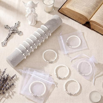 Ferreve 30 Sets Cross Bracelets Bulk Jesus Christian Gifts,Sliver - color: White,Sliver