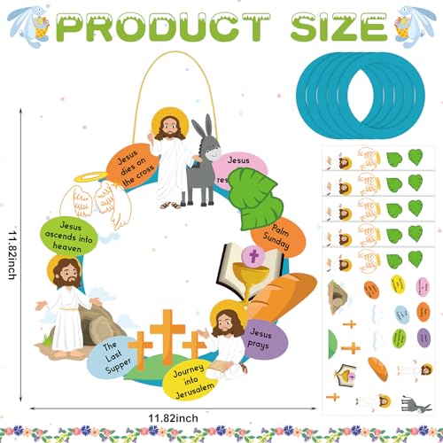 Lunmon 24 Sets Easter Crafts for Kids Bulk Holy Week Wreath Crafts Kit Religious Easter Wreath Craft Kit DIY Sunday School Ornament for Kids for Family Home School Classroom Activities - color: Jesus