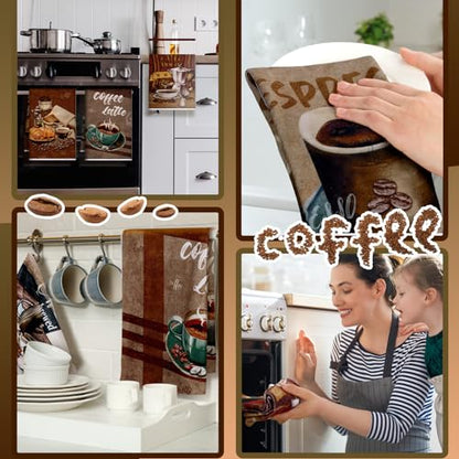 Boyiee 6 Pcs Coffee Kitchen Towels Brown Retro Kitchen Decor - color: Coffee