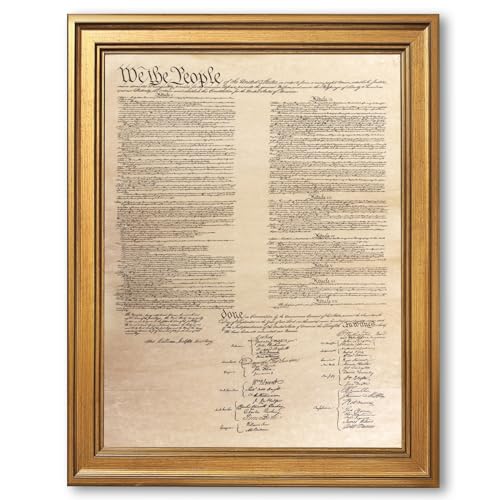 Gold Framed Vintage United States Constitution Canvas Wall Art We the People U.S Historic Document Poster Print Antique American History Painting Picture Artwork Home Office Decor 12x16inch - color: Constitution - Gold Frame, size: 12"L x 16"W