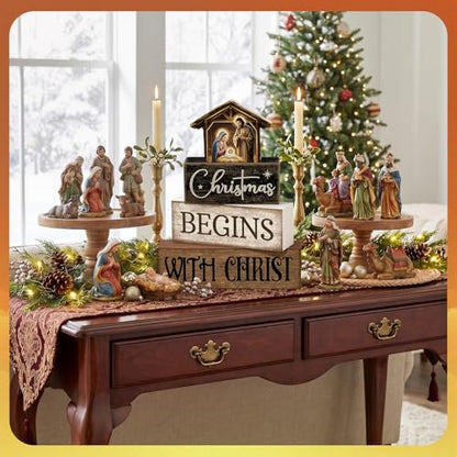 Moucuny 4 Pcs Christmas Table Decoration Christmas Begins with Christ Signs - style: Christmas Begins with Christ