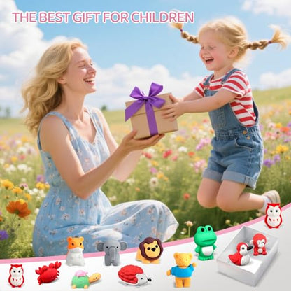 URSKYTOUS 91Pcs Animal Erasers Desk Pets for Kids,Classroom Prizes - style: 91Pcs