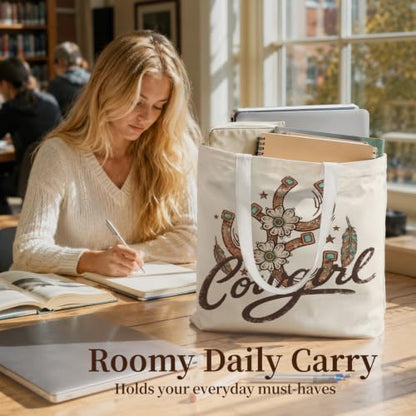 Western Cowgirl Canvas Tote Bag Cowgirl Gifts - color: Western Cowboy Theme 9