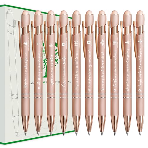 Rose Gold Pens Ballpoint Smooth Writing, Inspirational Bible Verse Pens with Stylus Tip, Christian Gifts for Women Faith,Cute Pen for Nurses, School and Office,10 Pack