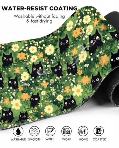 Mouse Pad, Desk Mat, 31.5x11.8in Large Mousepad - color: Grassland Black Cat