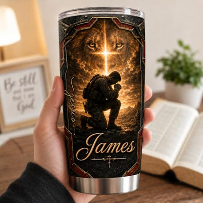 Personalized Christian Gifts For Men - Man Of Faith Religious Warrior Christ Tumbler V9 - A Child Of God Bible For Dad, Husband, Grandpa on Fathers Day, Christmas, Birthday - color: CH-VAR-09