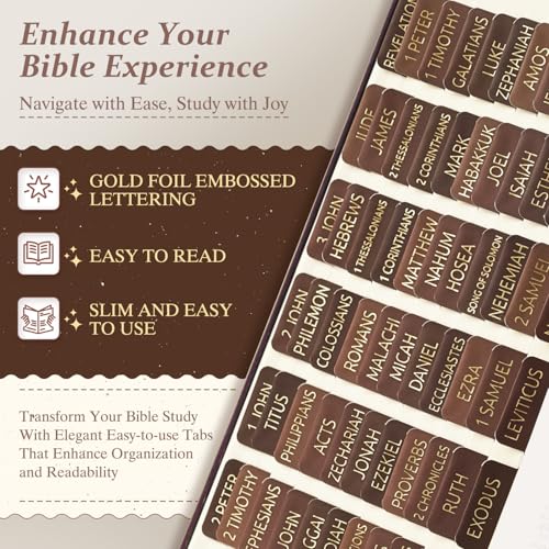Laminated Bible Tabs for Women and Men, Gold Foil Embossed Lettering - style: Earthy Brown