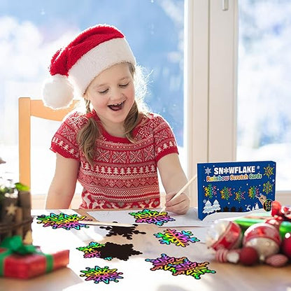 CY2SIDE 60PCS Snowflake Color Scratch Cards, Winter Snowflake Hanging Scratch Cards, Snowflake Magic Art Rainbow Color Paper Ornaments for Winter Christmas Party Supplies - style: Snowflake