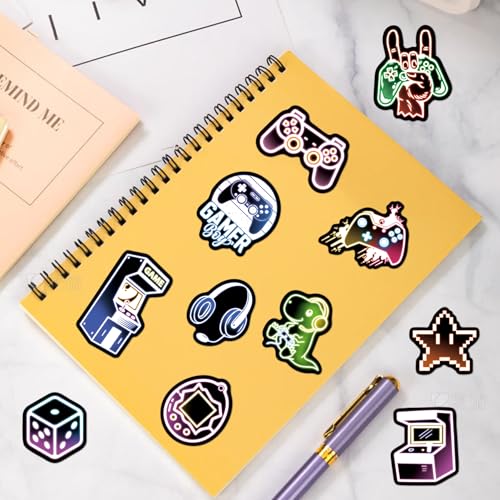 50 Pcs Neon Video Game Stickers for Water Bottle, Cartoon Gamer Video Gaming Sticker, Vinyl Waterproof Laptop Decals for Teens Students Adults - color: Non-luminescent-474ksxx