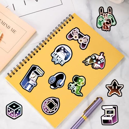 50 Pcs Neon Video Game Stickers for Water Bottle, Cartoon Gamer Video Gaming Sticker, Vinyl Waterproof Laptop Decals for Teens Students Adults - color: Non-luminescent-474ksxx