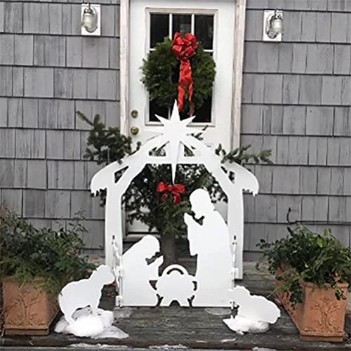 Brrnoo Christmas Nativity Scene, Holy Family Outdoor Yard Decoration, PP Elegant Durable Stable Easy Assemble White