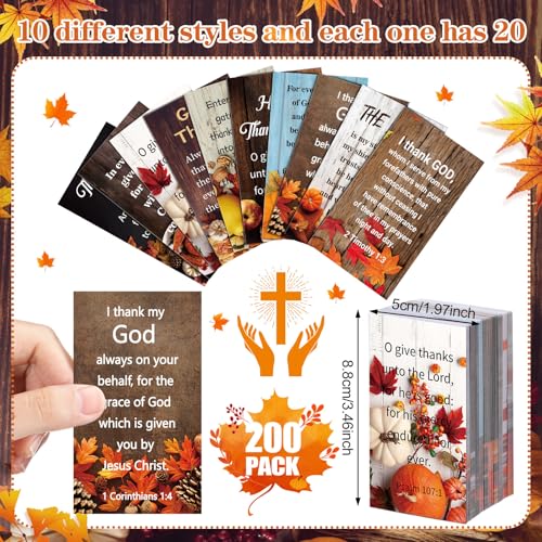 200 Pcs Fall Thanksgiving Scripture Cards Bible Verse Prayer Card - style: Fall