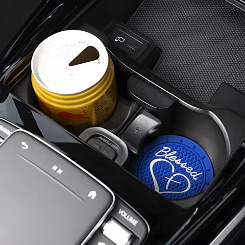 AICEL 4 Pack Car Cup Coasters, 2.75 Inch Soft PVC Car Cup Holder Insert Coaster, Blessed Cross and Heart Christian Anti Slip Shockproof Drink Mat, Universal Vehicle Interior Accessories (Blue) - color: Blue
