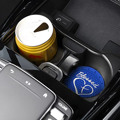AICEL 4 Pack Car Cup Coasters, 2.75 Inch Soft PVC Car Cup Holder Insert Coaster, Blessed Cross and Heart Christian Anti Slip Shockproof Drink Mat, Universal Vehicle Interior Accessories (Blue) - color: Blue