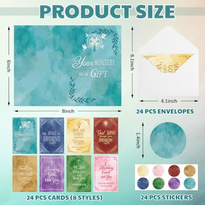 24 Pack Christian Pastor Ministry Appreciation Cards, Watercolor - style: Ministry Watercolor