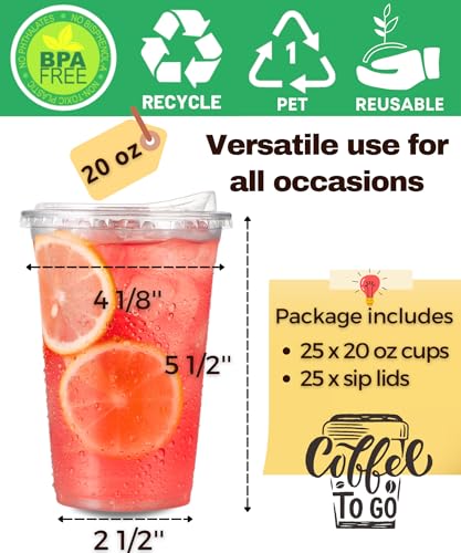 20 oz Clear Plastic Cups with Strawless-Sip-Lids, 25 Sets Disposable Cup Plastic Iced Coffee Cups, To Go Cup with Sip Through Lids for Smoothie, Milkshake, Cold Drinks for Party, Wedding, Event - size: 20 oz Regular