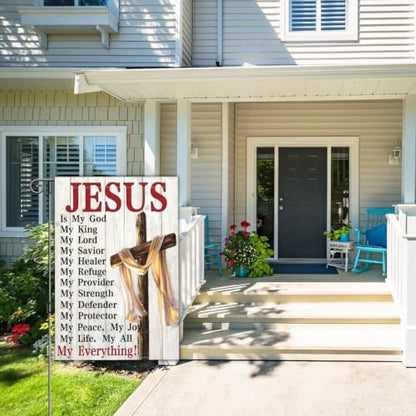 3 Ply Jesus is My God Cross Garden Flags for Outside 12x18 Inch Double Sided Christian Bible Verse Religious Flag Outdoor House Yard Sign Decorations