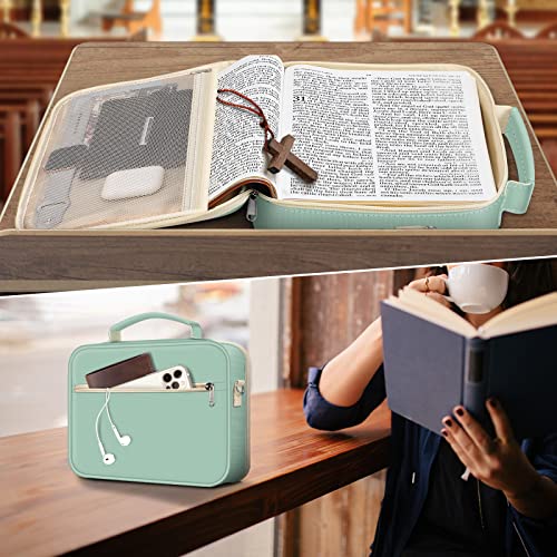 FINPAC Bible Cover with Shoulder Strap, Church Book Carrying Bible Case Bag - color: Light Green