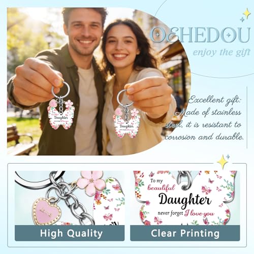 OEHEDOU Butterfly Gifts Keychain For Women Men Family Members Memorial Gift - color: Light Red Daughter