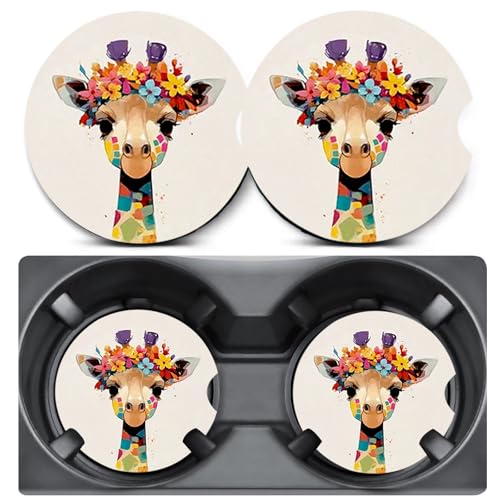 2 Pack Giraffe Car Coasters for Cup Holder,Neoprene Anti Slip Mat - color: Giraffe
