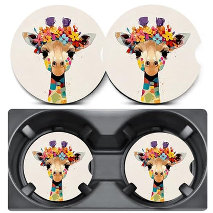 2 Pack Giraffe Car Coasters for Cup Holder,Neoprene Anti Slip Mat - color: Giraffe