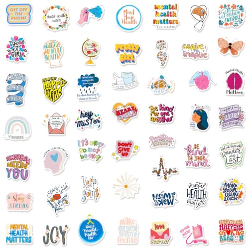 100pcs Mental Health Matters Sticker Pack.Waterproof Positive Quote Stickers for Water Bottles Laptop Notebook Phone Scrapbook,Vinyl Decals for Teens Adults Gifts - color: 100 - Mental Health